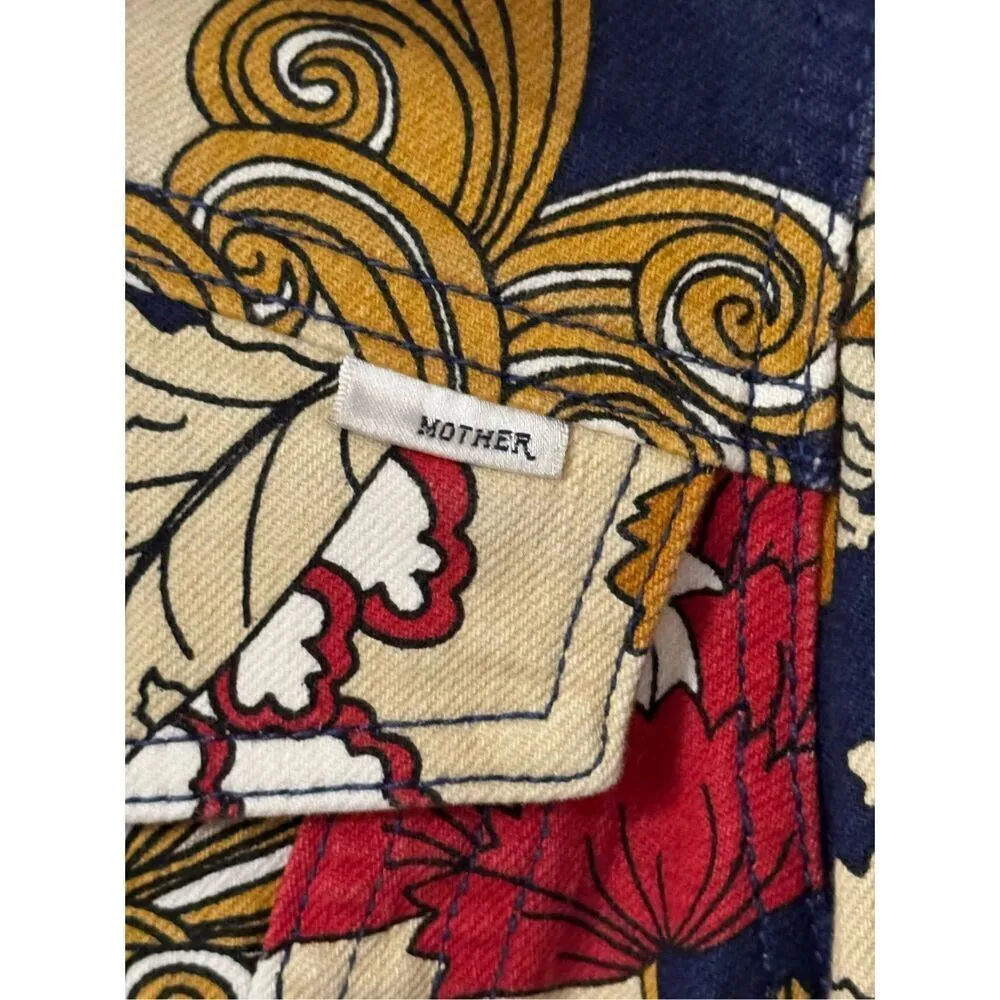 MOTHER The Puffy Wrapper Floral Denim Jumpsuit Flowers in Her Hair L Tan Size L - Image 5