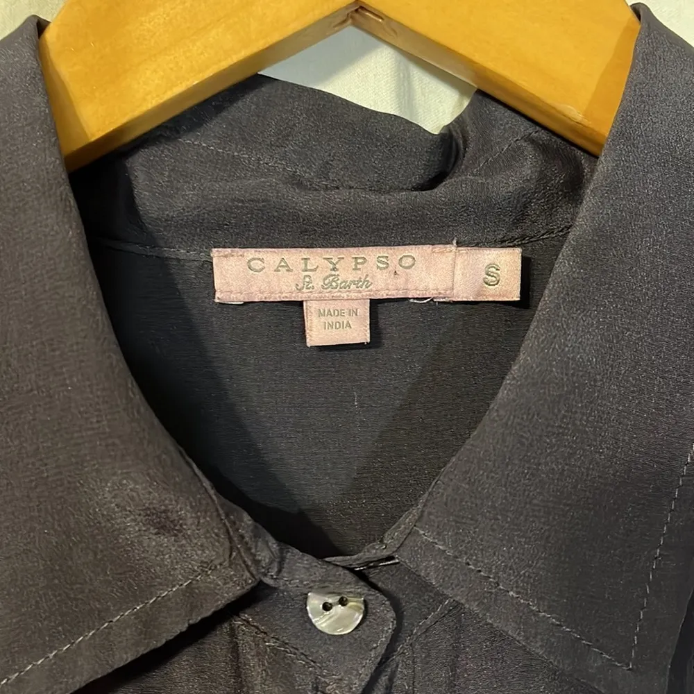 Calypso St. Barth  100% Silk Long Sleeve Collared Button Down Blouse - Image 3