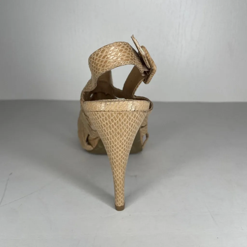 Faux Snakeskin Honey Strappy Peep Toe Adjustable Strap Heel Sandal Sz 7.5 - Image 5