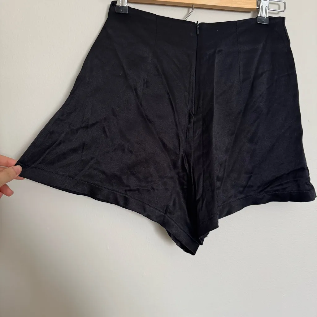 Zara High Waisted Flare Wide Black Satin Shorts Womens Size S Pockets - Image 7