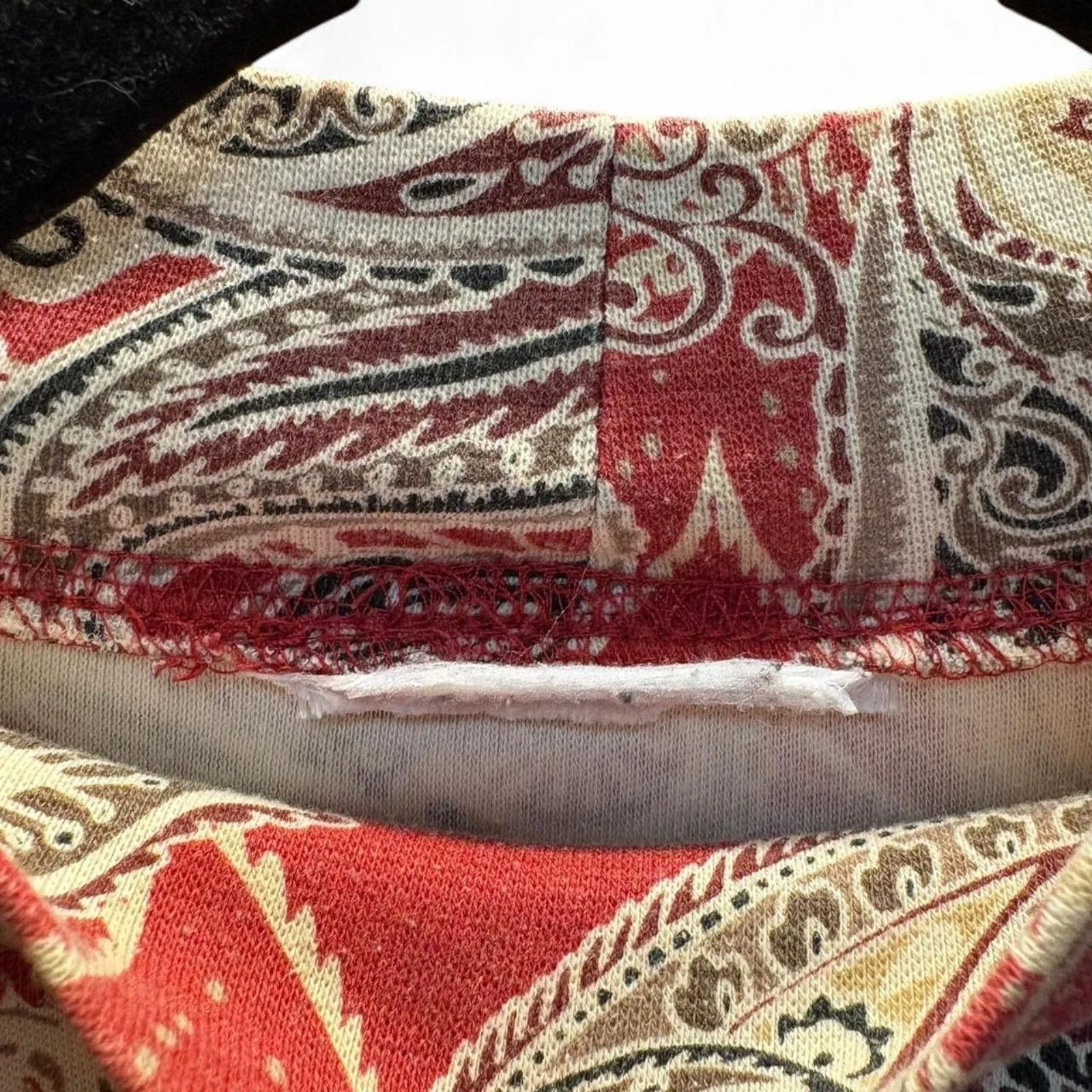 Vintage Red Paisley Mock Neck Long Sleeve Top, Festive Holiday Print size L Size L - Image 5