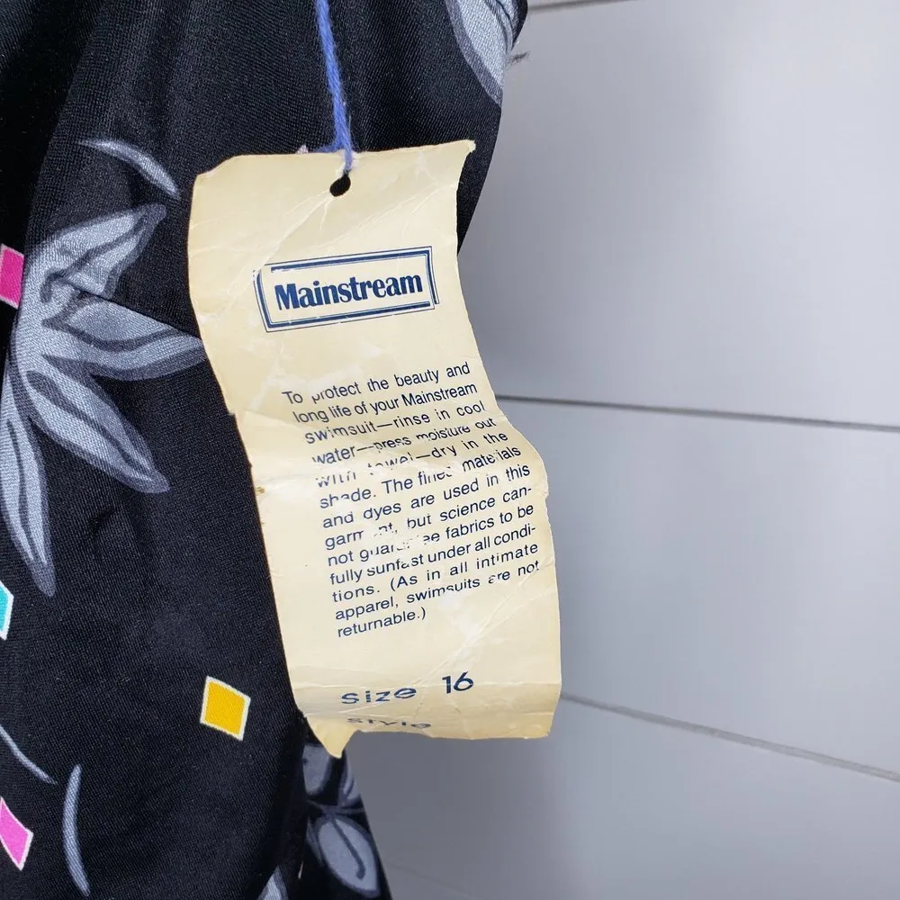 Vintage Union Made NWT Deadstock Mainstream Confetti One Piece Swimsuit Large Black - Image 6