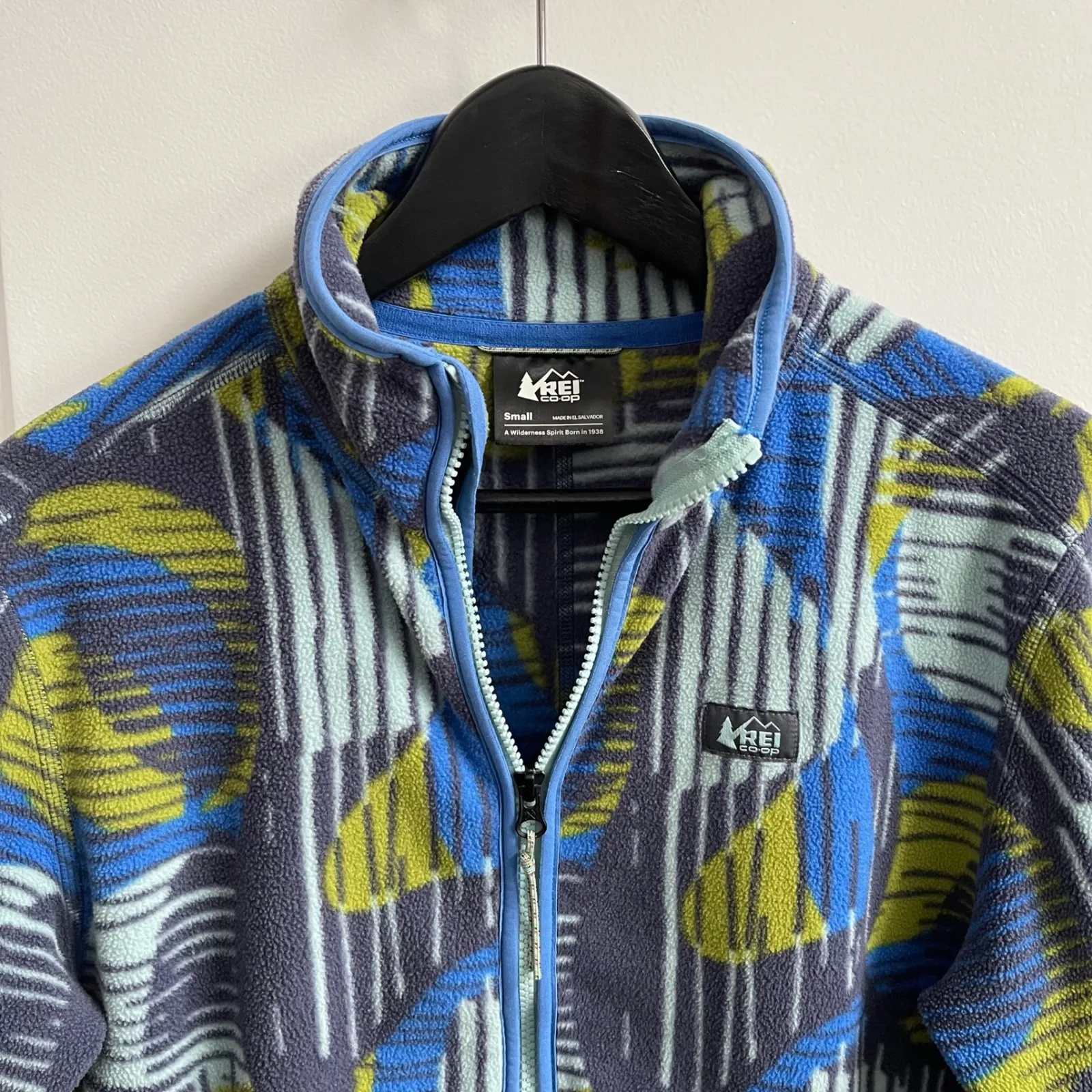 REI Co Op Fleece Jacket Full Zip Abstract Print Blue Green Women's Small - Image 2