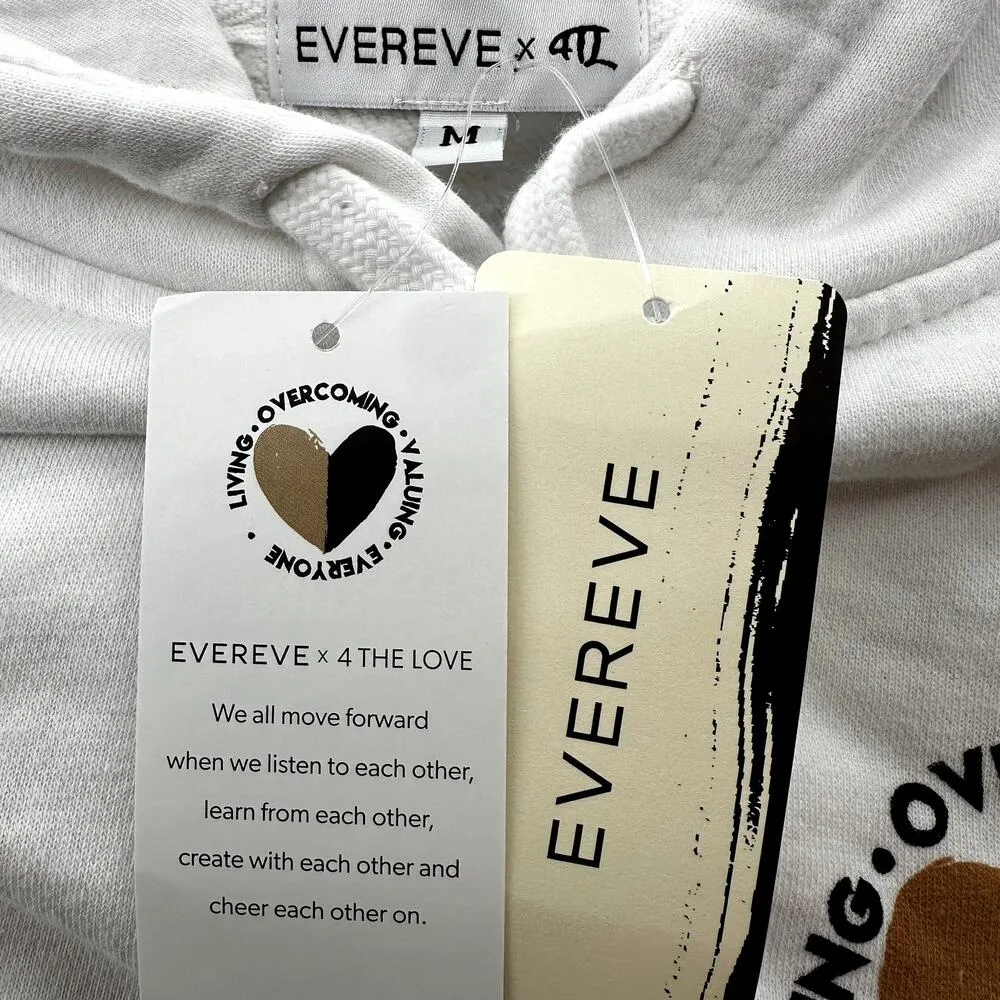 EVEREVE x 4 THE LOVE Hoodie Sweatshirt Oversized Pullover Cotton White M NWT - Image 3