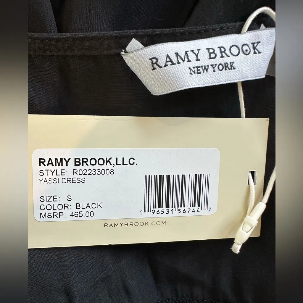 Ramy Brook Yassi dress v neck flutter sleeve smocked waistband black Size S NWT - Image 6