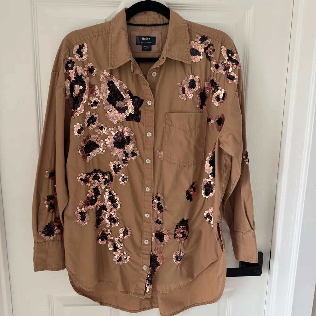 Maeve Bennet Buttondown Sequin Leopard Anthropologie Long Sleeve Anthropologie - Image 2