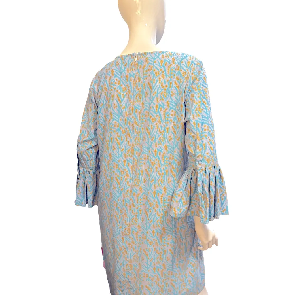 Roller Rabbit Blue Floral Stripe Three Quarter Ruffle Sleeve Dress Women’s Large - Image 11