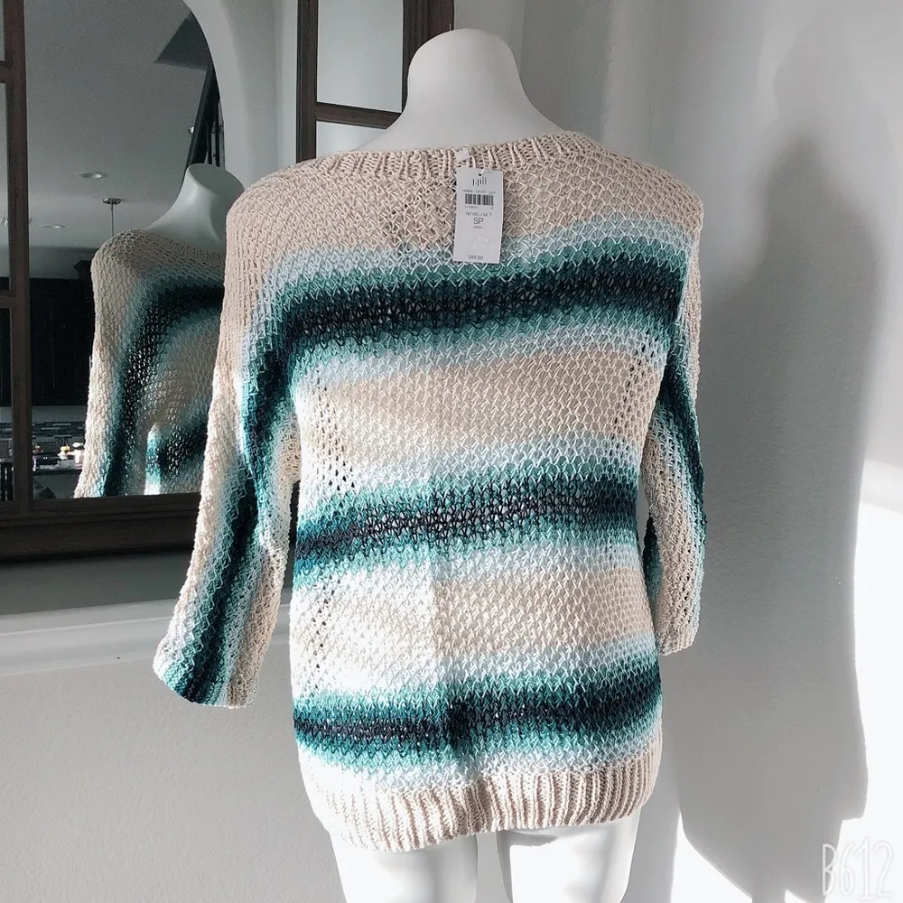 J.Jill Linen Crochet Sweater Navy Blue Multi Petite Size S NWT $89.00 - Image 2