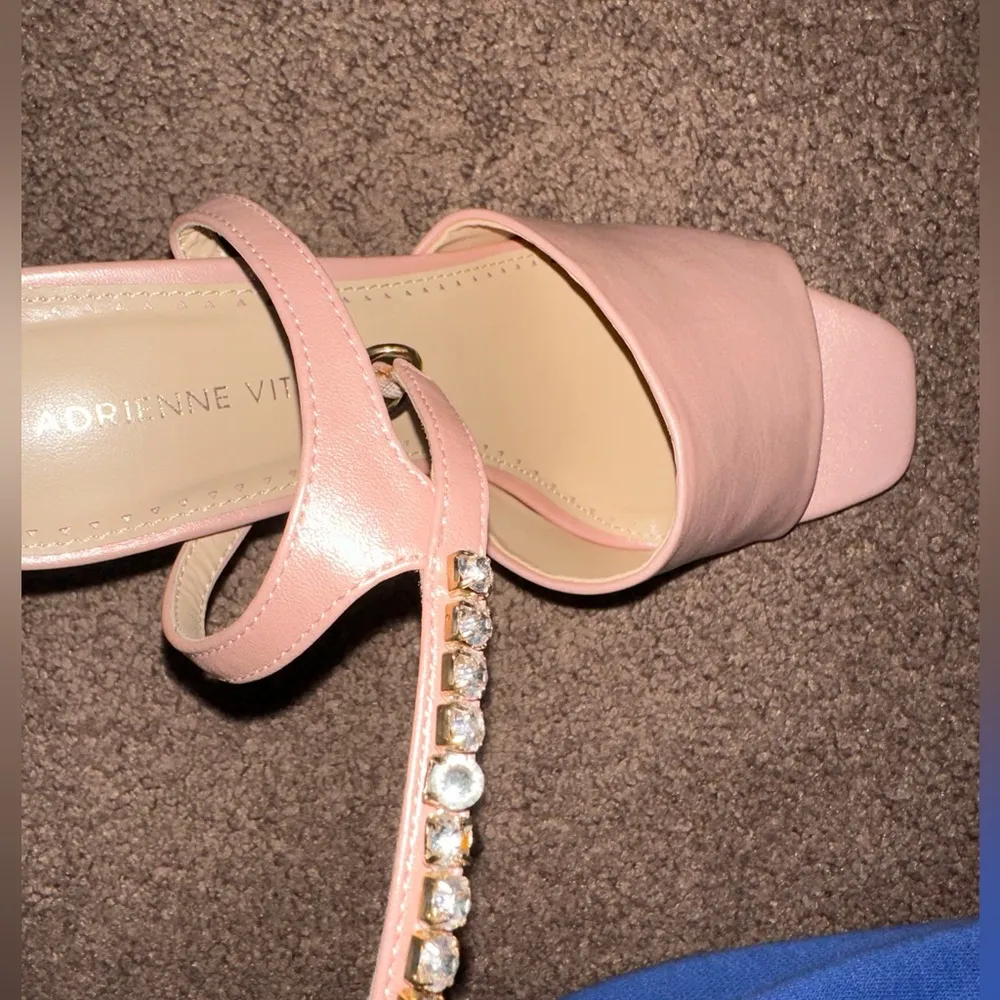 blush baby pink open toed heel with embellished rhinestone strap - Image 6