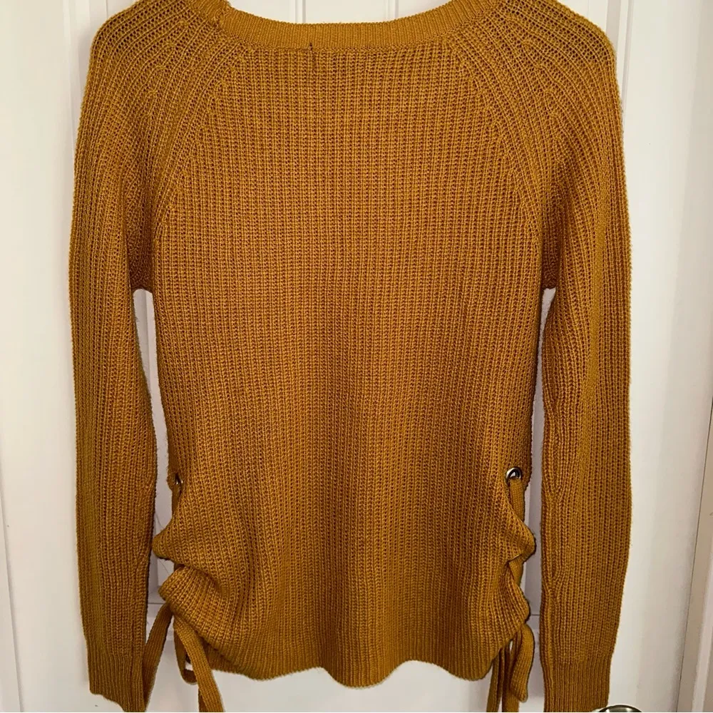 Ambience apparel mustard yellow sweater with side lace up detail women’s M Size M - Image 11