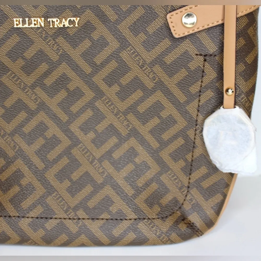 Ellen Tracy | Signature Logo Hobo Shoulder Bag Medium Size - Image 3