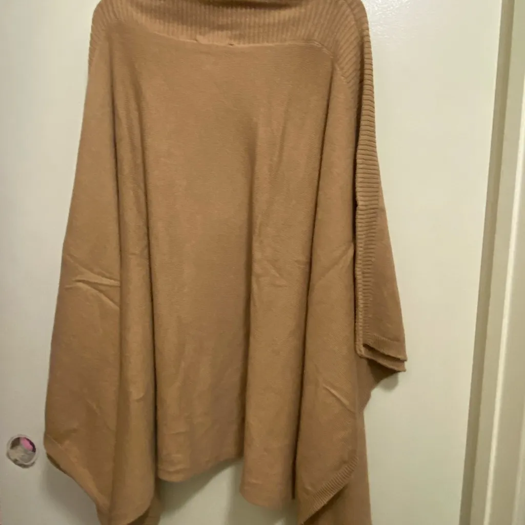 Dennis Basso Womens Camel Beige Poncho Shawl Sweater XL Turtleneck QVC NWOT - Image 7
