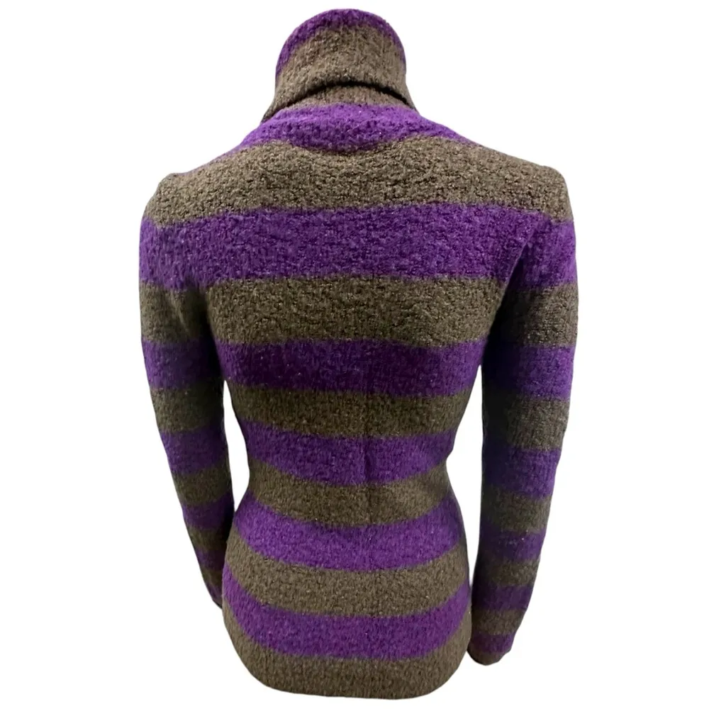 Moda International Wool Blend Knit Formfit Turtleneck Sweater Purple Striped S - Image 3