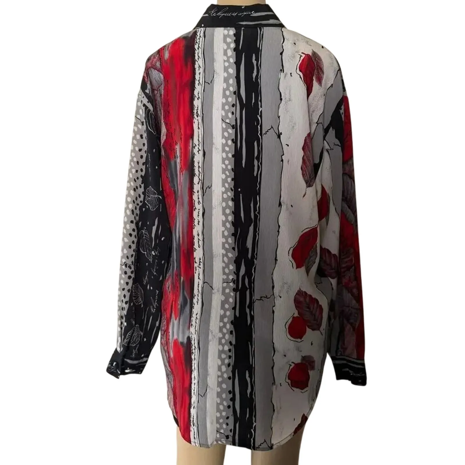 Vintage Christie & Jill Abstract Floral Button Up Shirt Red Black White XL - Image 2