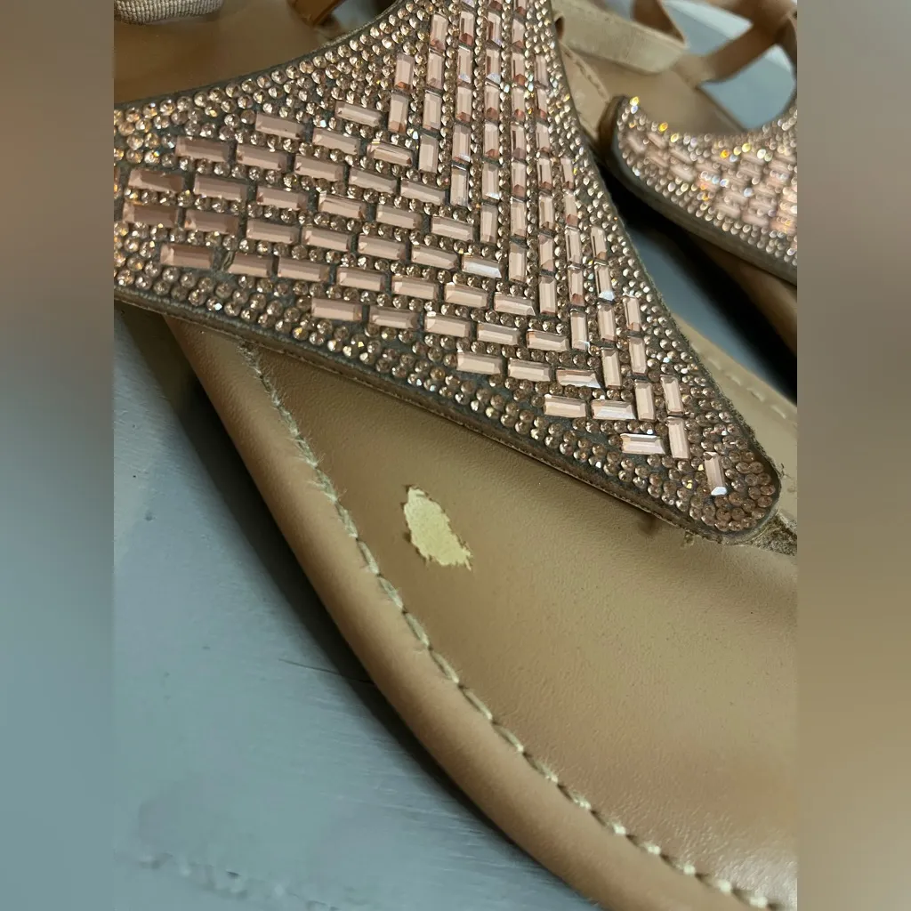 Veittes Beaded SlipOn Beach Metallic Dazzle RoseGold Bling Thong Flat Sandals 10 Tan - Image 8