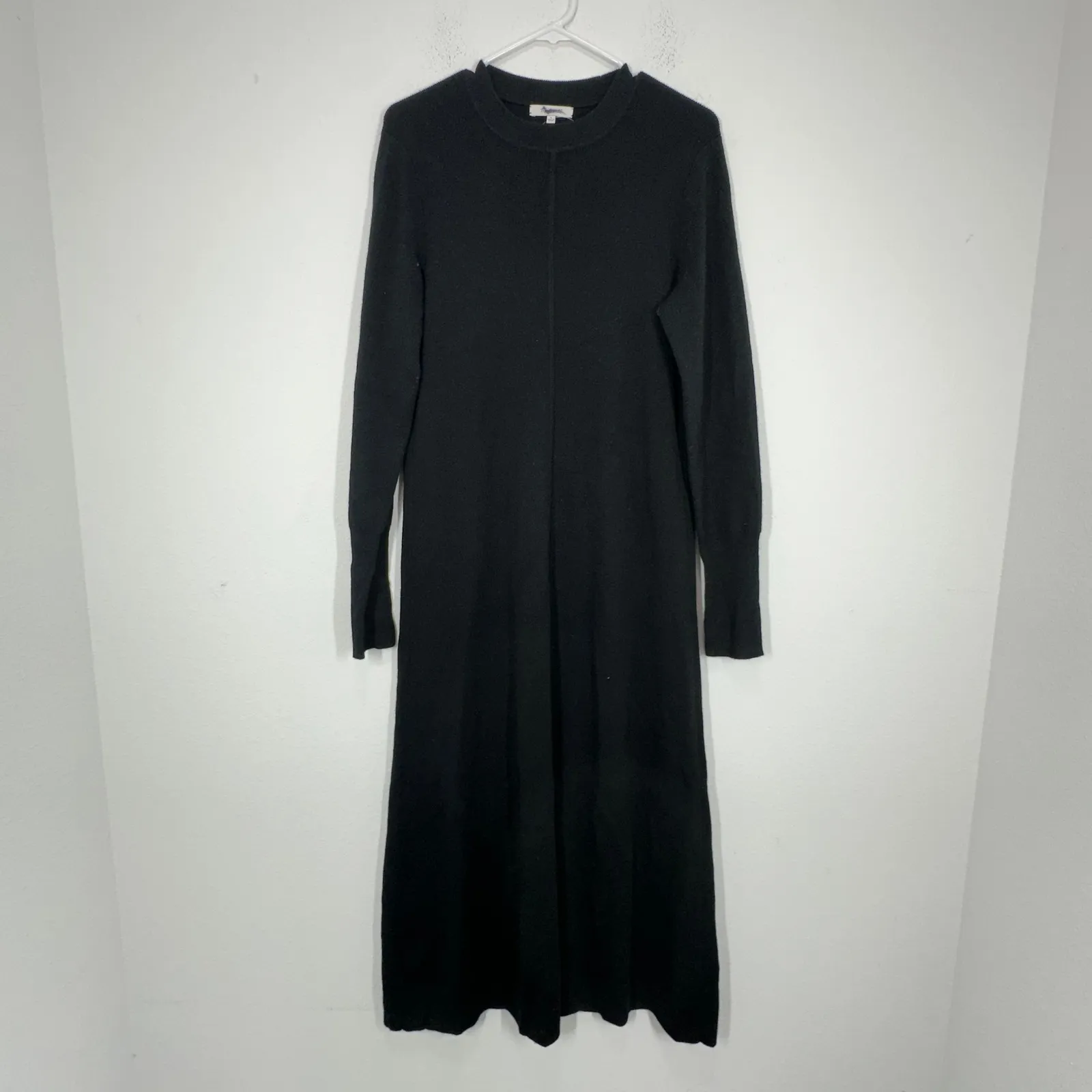 Madewell Black Merino Wool Blend Ribbed Long Sleeve Midi Sweater Dress Size S - Image 3
