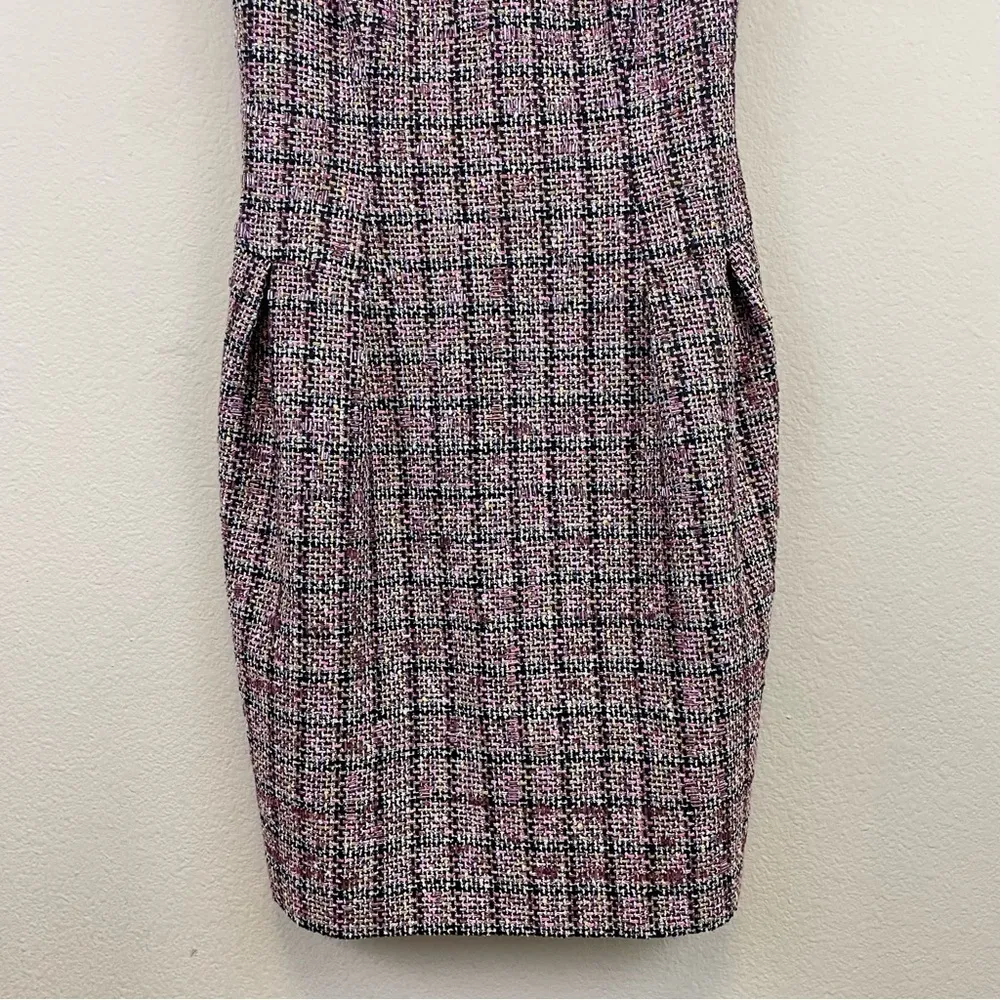 Carmen Marc Valvo VTG Tweed Multicolor Scoop Neck Mini Dress Wool Blend Size‎ 6 - Image 5