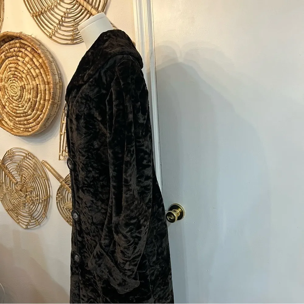 Vintage 1930s Black Crushed Velvet Opera Coat Longline Teddy Feel Jacket Sz M Size L - Image 7