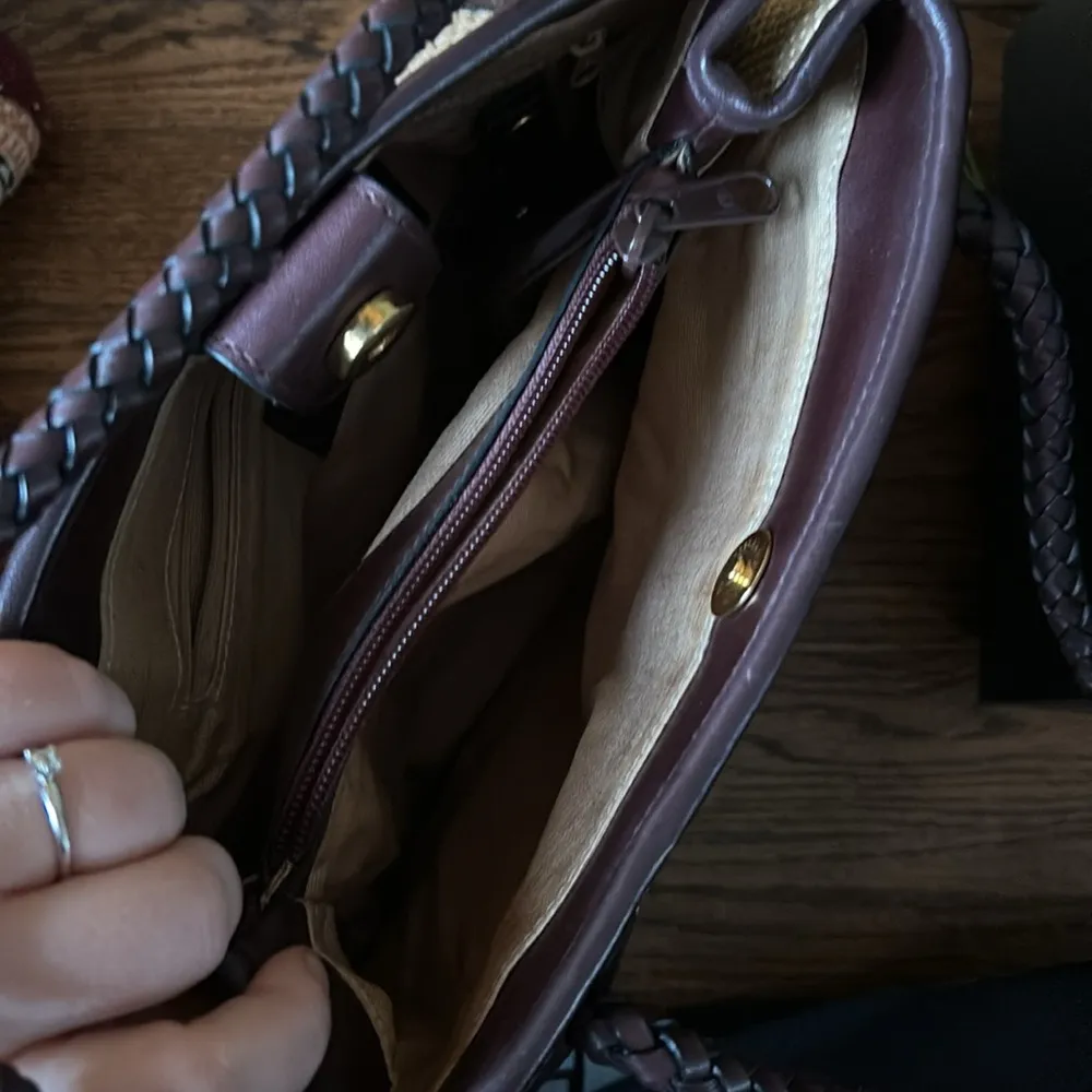 Etienne Aigner Woven Shoulder Bag with Braided Leather Strap and Keychain - Image 6