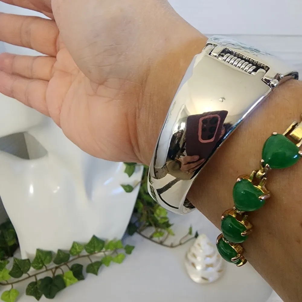 Silver Statement Clamper Hinge Bracelet Crystal Evil Eye Blue - Image 10