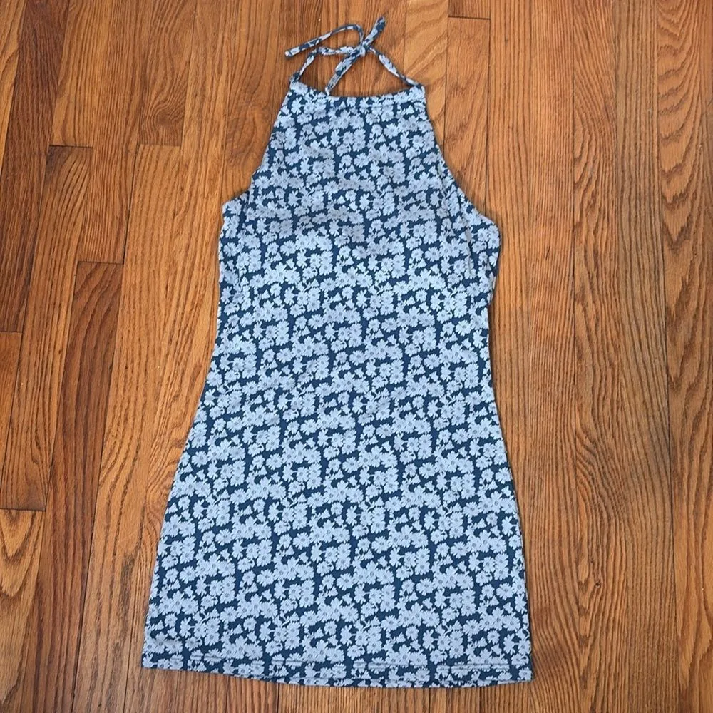 Andie Baja Halter Swim dress + Bikini Bottom Denim Floral Blue sz Small NWOT - Image 8