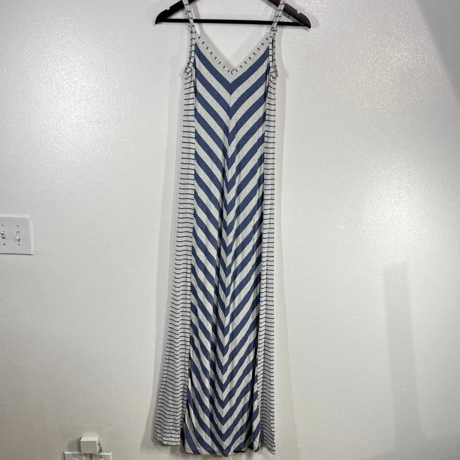 Tommy Bahama‎ Maxi Cover-Up Dress Size XS Blue White Stripe Pom Trim Linen Blend - Image 2