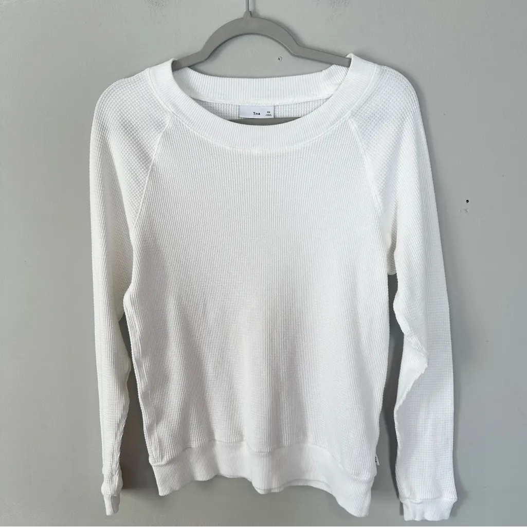 Aritzia TNA Waffle Raglan Long Sleeve Crewneck Shirt White XS - Image 2