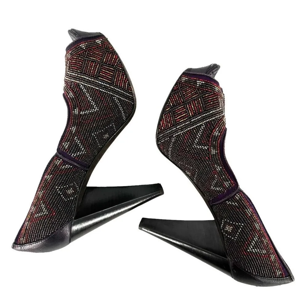 Donald J. Pliner CECI Purple Beaded Peep Toe Platform Heels Size 7.5 M Pumps - Image 5