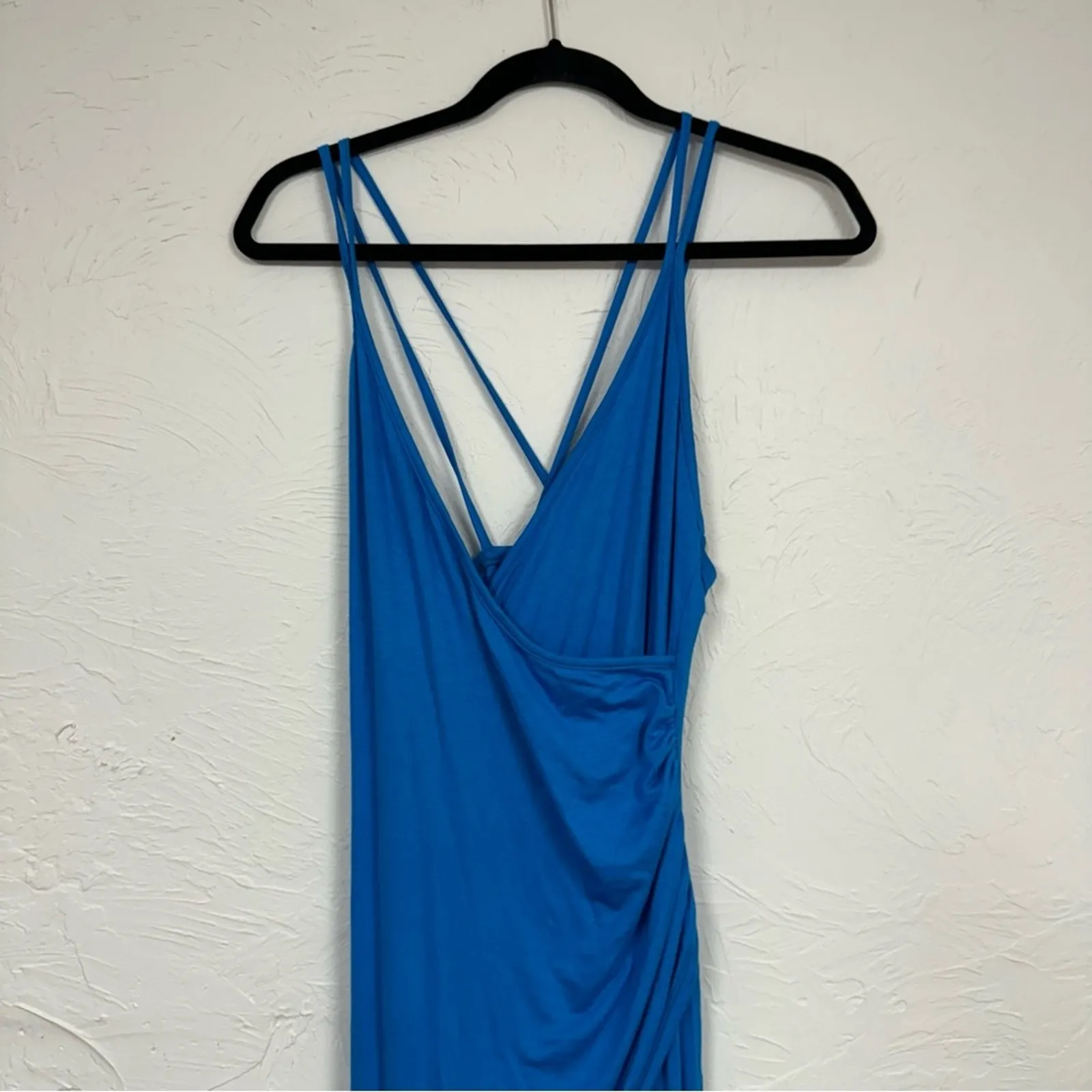 Lulus Blue High Slit Ruched Maxi Dress Women’s M Spaghetti Strap Baddie Bodycon - Image 2