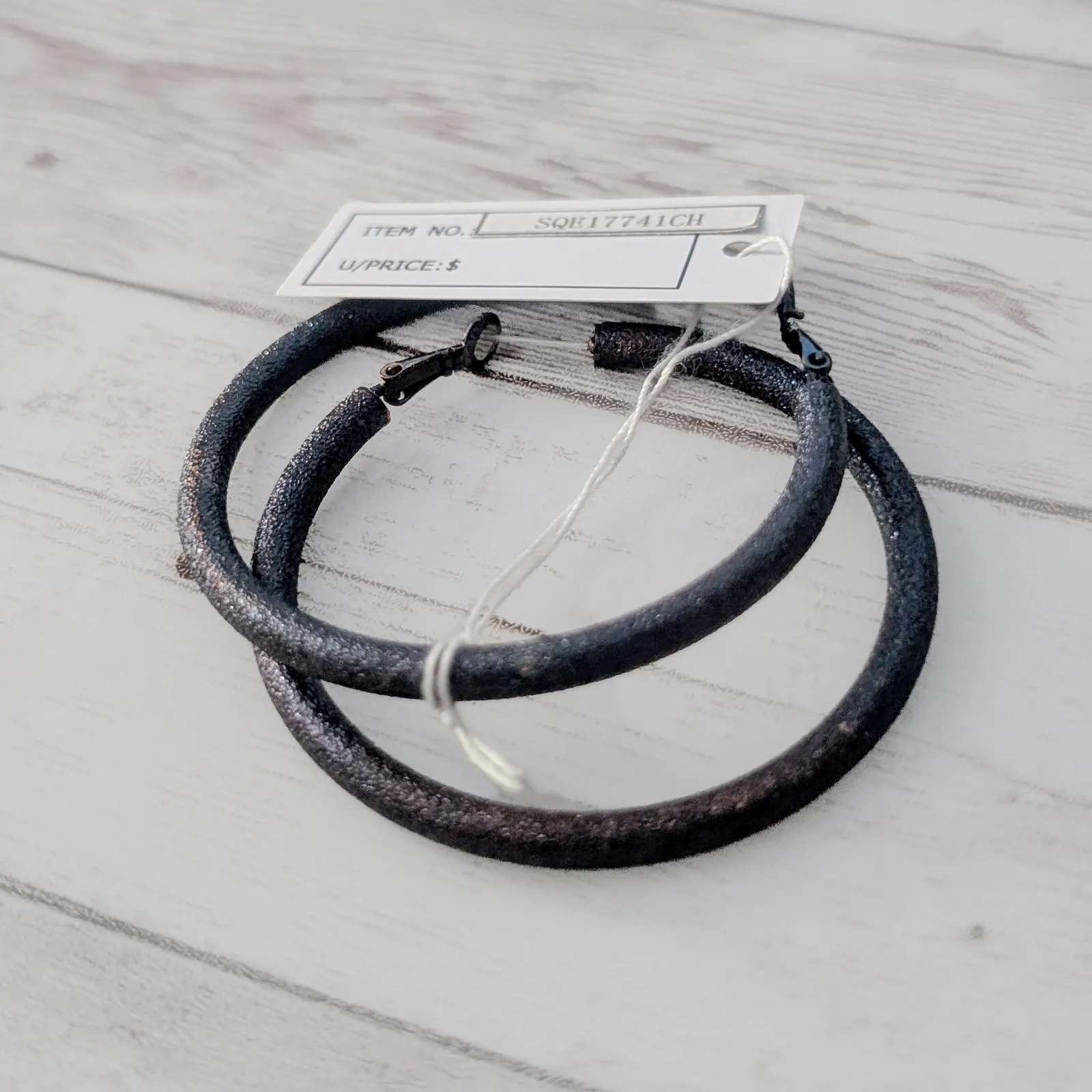 SanJin Jewelry Dark Blue & Brown Tones Large Hoop Earrings 2 & 1/8" - Image 5