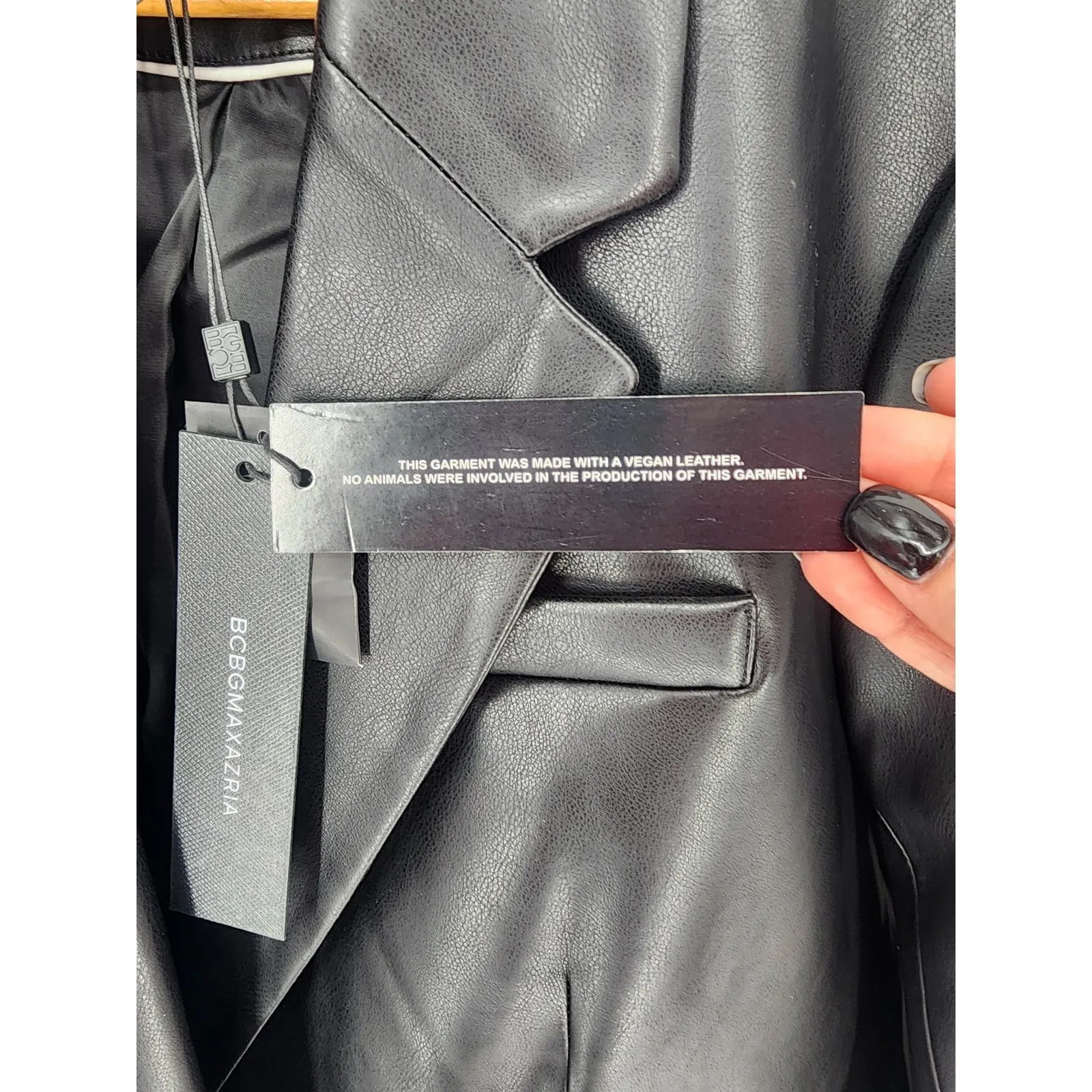 BCBGMAXAZRIA Black Vegan Leather Blazer Women's Size Large - Image 7