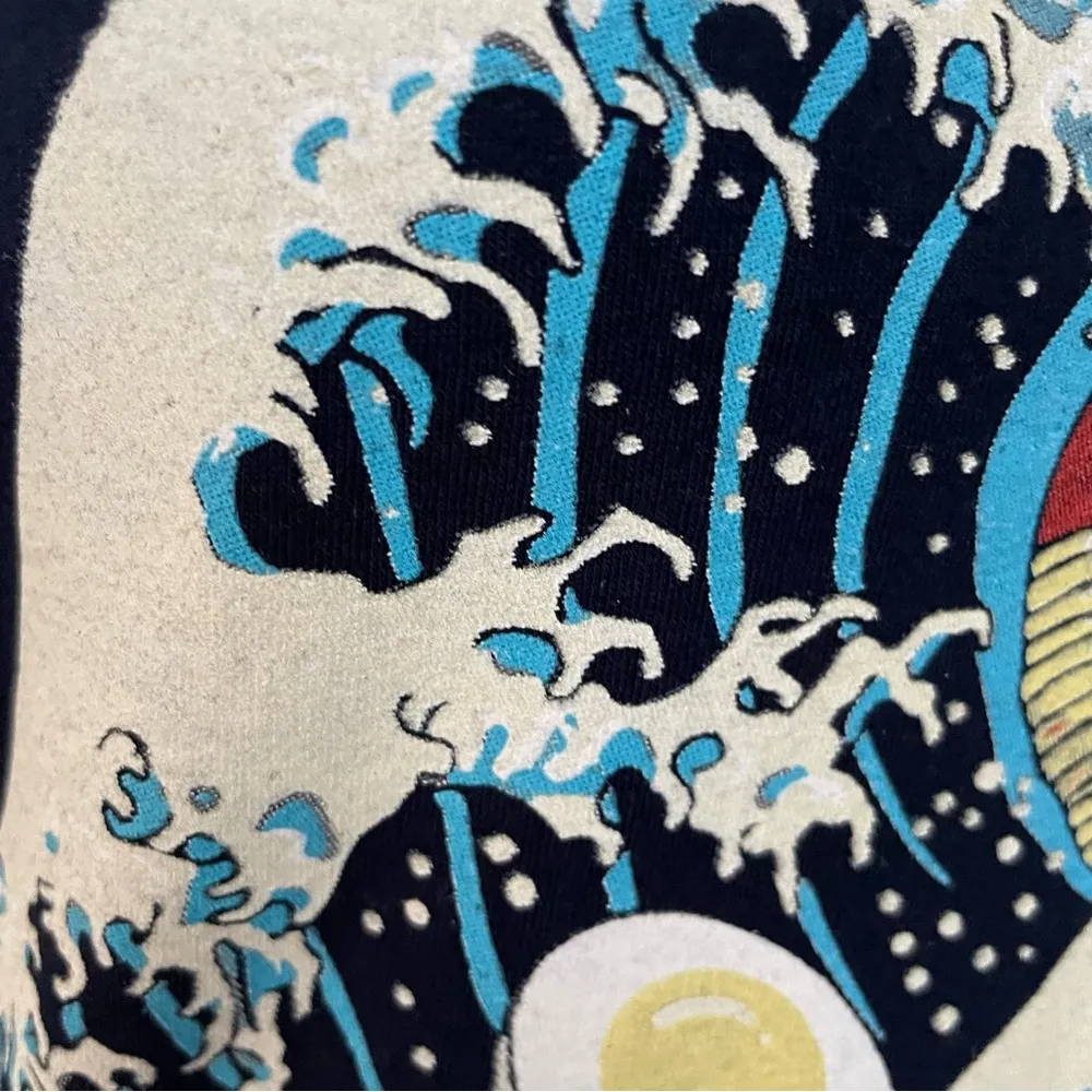 Ramen Noodles Graphic Tee Shirt Crewneck Waves Chopsticks Bowl Cotton Blue Red - Image 3