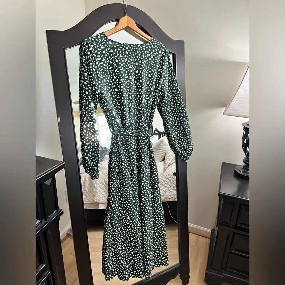 NWOT Angashion Dress L/S Wrap V Neck Ruffle Floral Printed Midi Dress W/ Belt M - Image 2