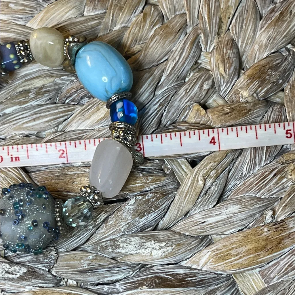 Pierre Cardin Beaded Stretch Bracelet with Blue and Gray Accents - Image 6