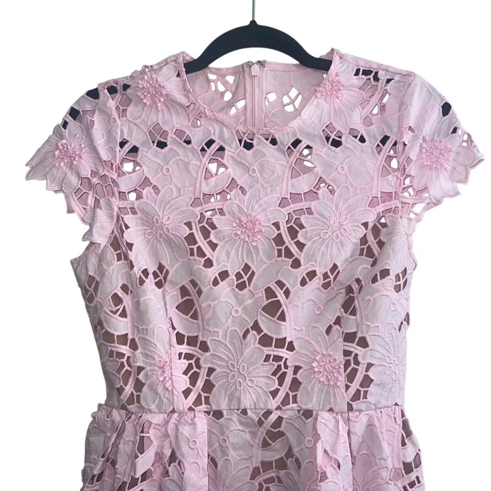 NEW NWT  Pink Cotton Guipure Lace Midi Dress In Peony Light Pink - Image 5