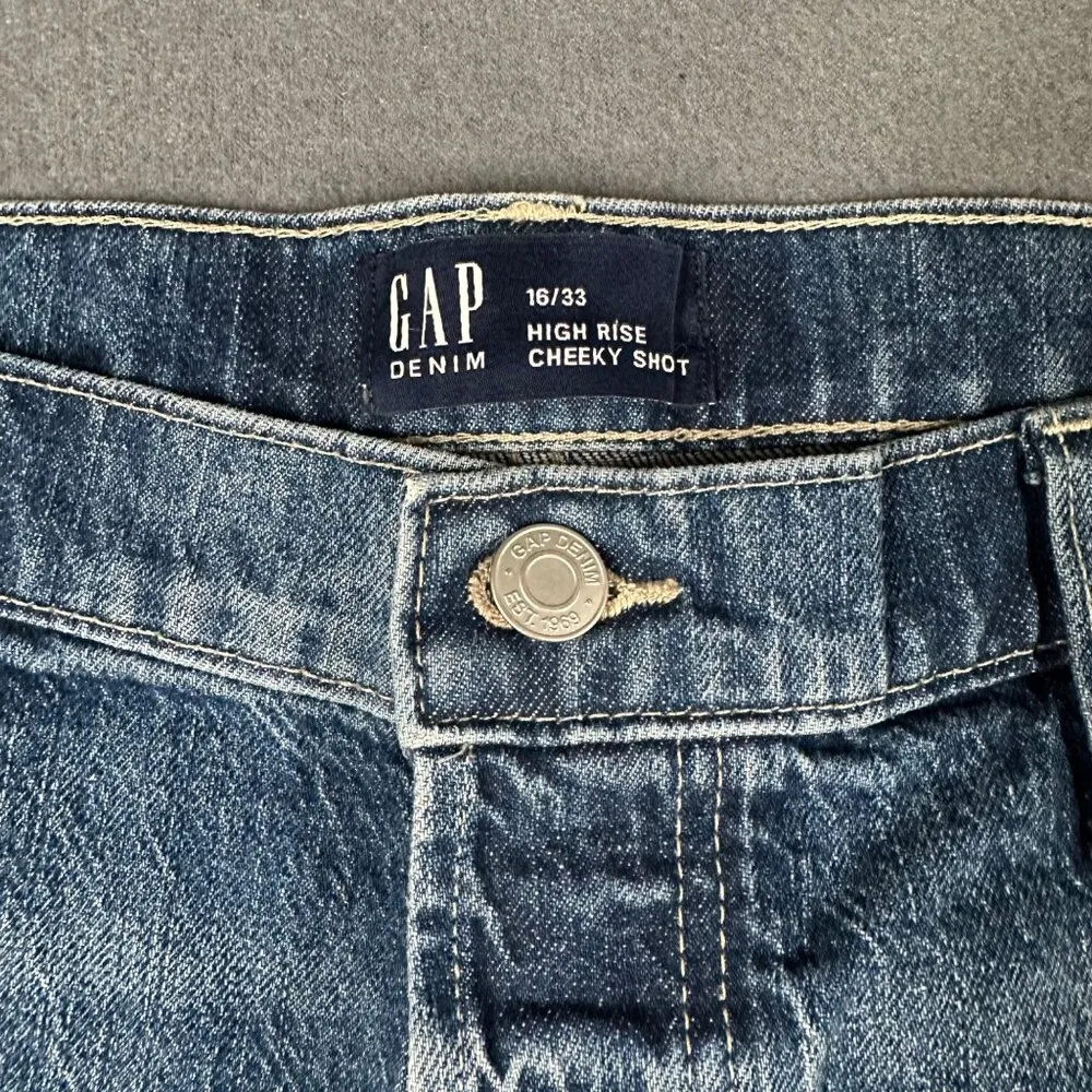 GAP Denim Womens 16 33 High Rise Cheeky Short Denim Cutoff Raw Hem Button Fly - Image 3