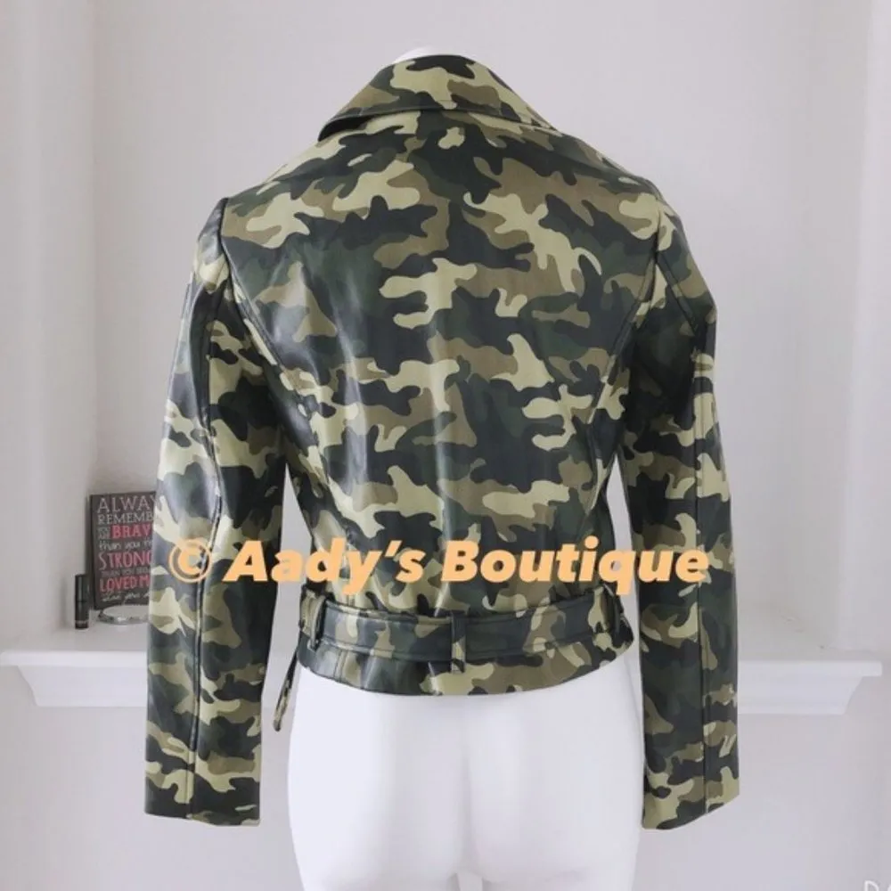 Michael Kors Camo Jacket Faux Leather Bomber Smoky Olive Size S New with Tag - Image 4