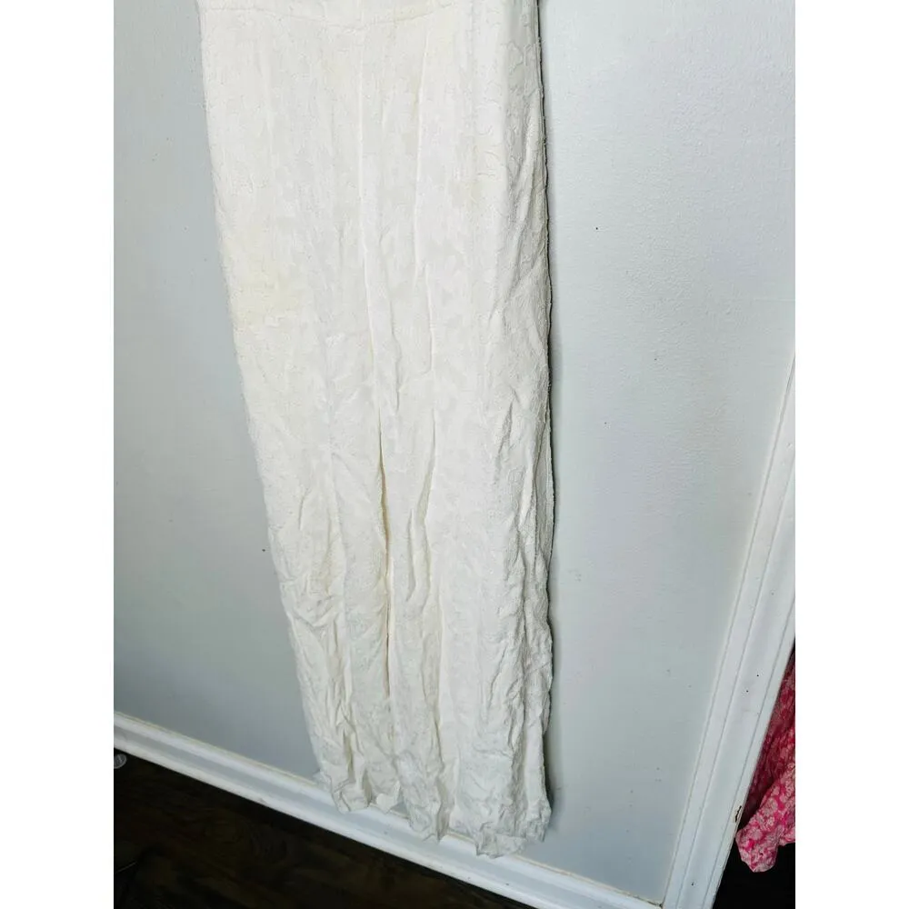 CLUB MONACO White Open Back V-Neck Textured Style Tie Back Jumpsuit Size 4 - Image 6