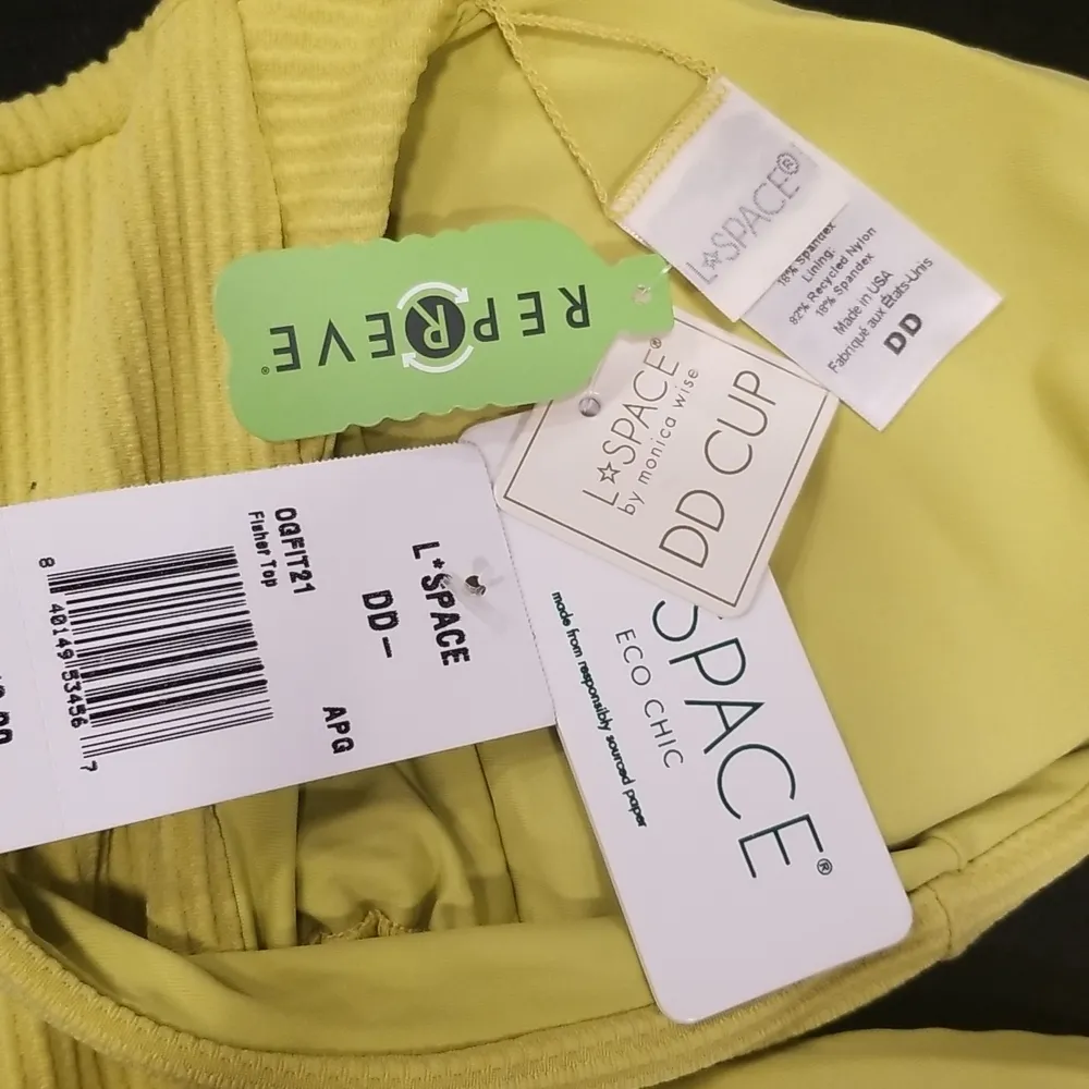 💕L*SPACE💕 Eco Chic Repreve Bikini Set Fisher Top DD- + Sol Bottom Green XL NWT - Image 10