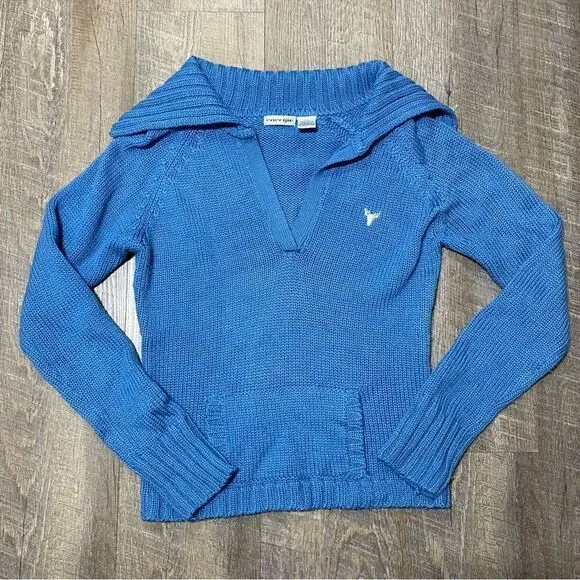 Vintage Y2k Energie Light Blue Knit Collared Henley Sweater Womens Medium/Large - Image 1
