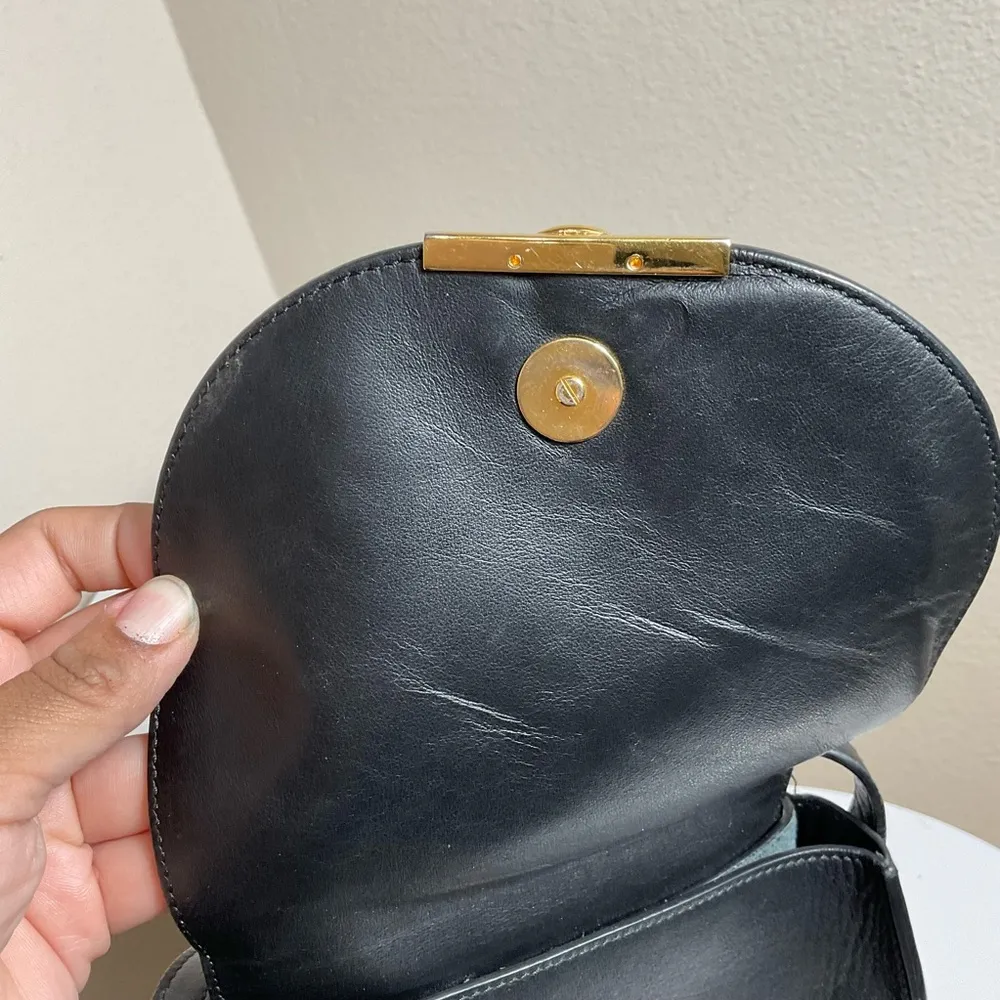 Cuyana Calf Hair Black Leather Crossbody Saddle Bag Gold Accents - Image 9