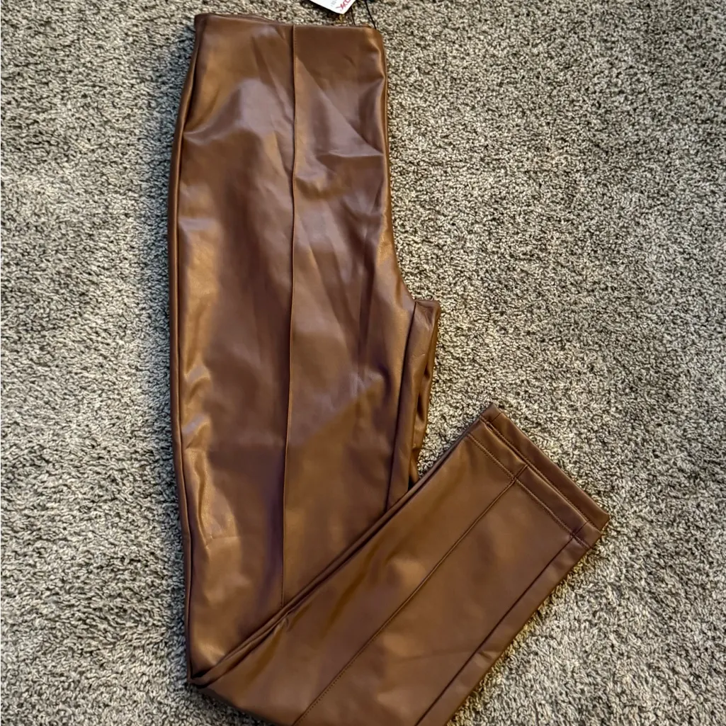 Shinestar Brown Faux Leather Skinny Pants Women’s Sz XL - Image 2
