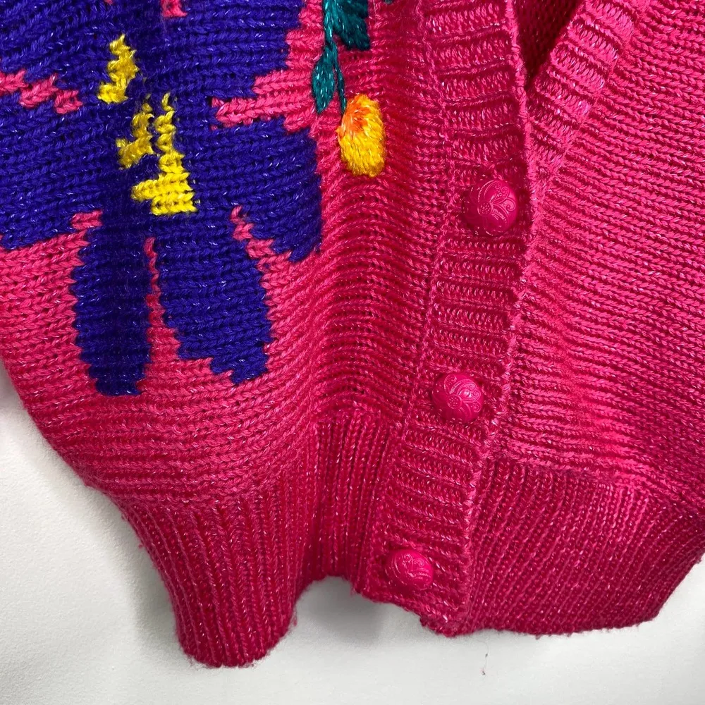 Jaclyn Smith Vintage Pink Floral Knit Cardigan Sweater Women's Size Medium M - Image 6