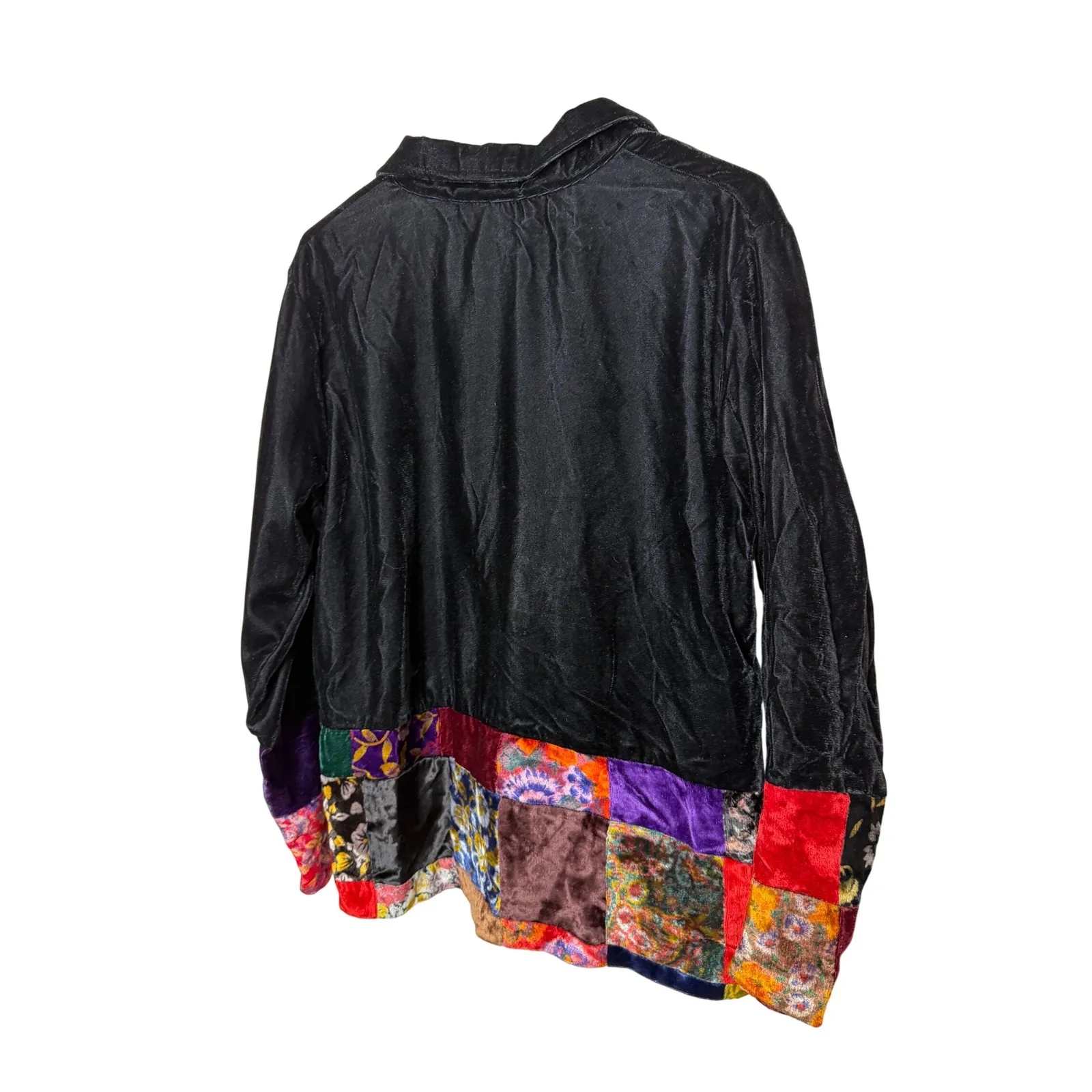 Vintage Coldwater Creek Black Velvet Patchwork Full Button Top Size M - Image 5