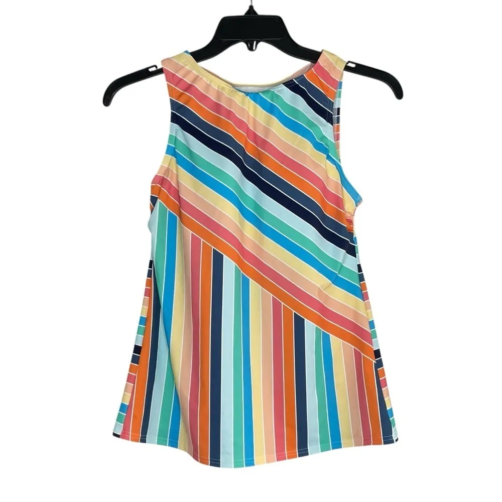 LANDS' END Pink and Blue Size 10 Chlorine Resistant High Neck Tankini Swim Top - Image 3