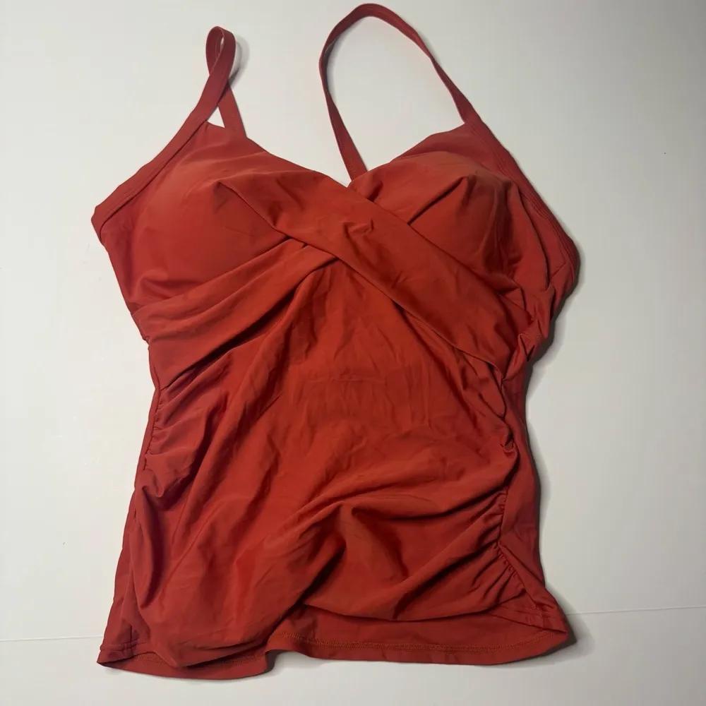 Rust Red Ruched Tankini Swimsuit V Neck Wrap Tie Back Two Piece Bathing Suit SET Size undefined - Image 6