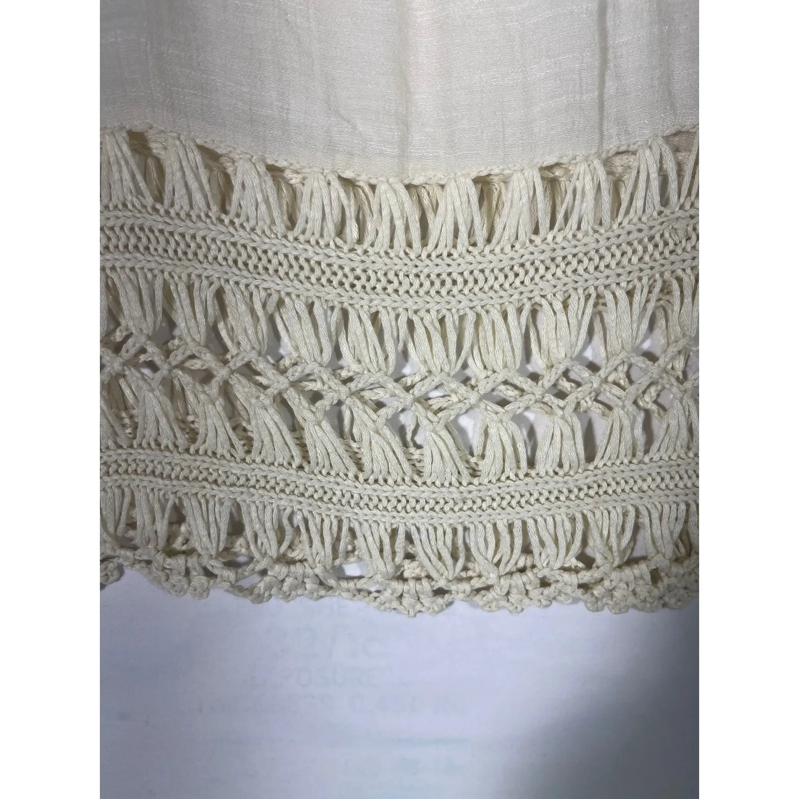 Forgotten Grace Crochet Trim Gauze Tunic Top Boho Hippie Beach Cream Size L - Image 3