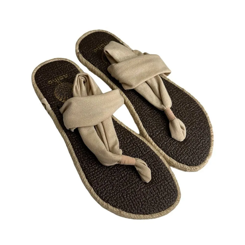 Nalho Yoga Espadrille Sandals Womens Ivory Stretchy Fabric Memory Foam Thong 8‎ - Image 5