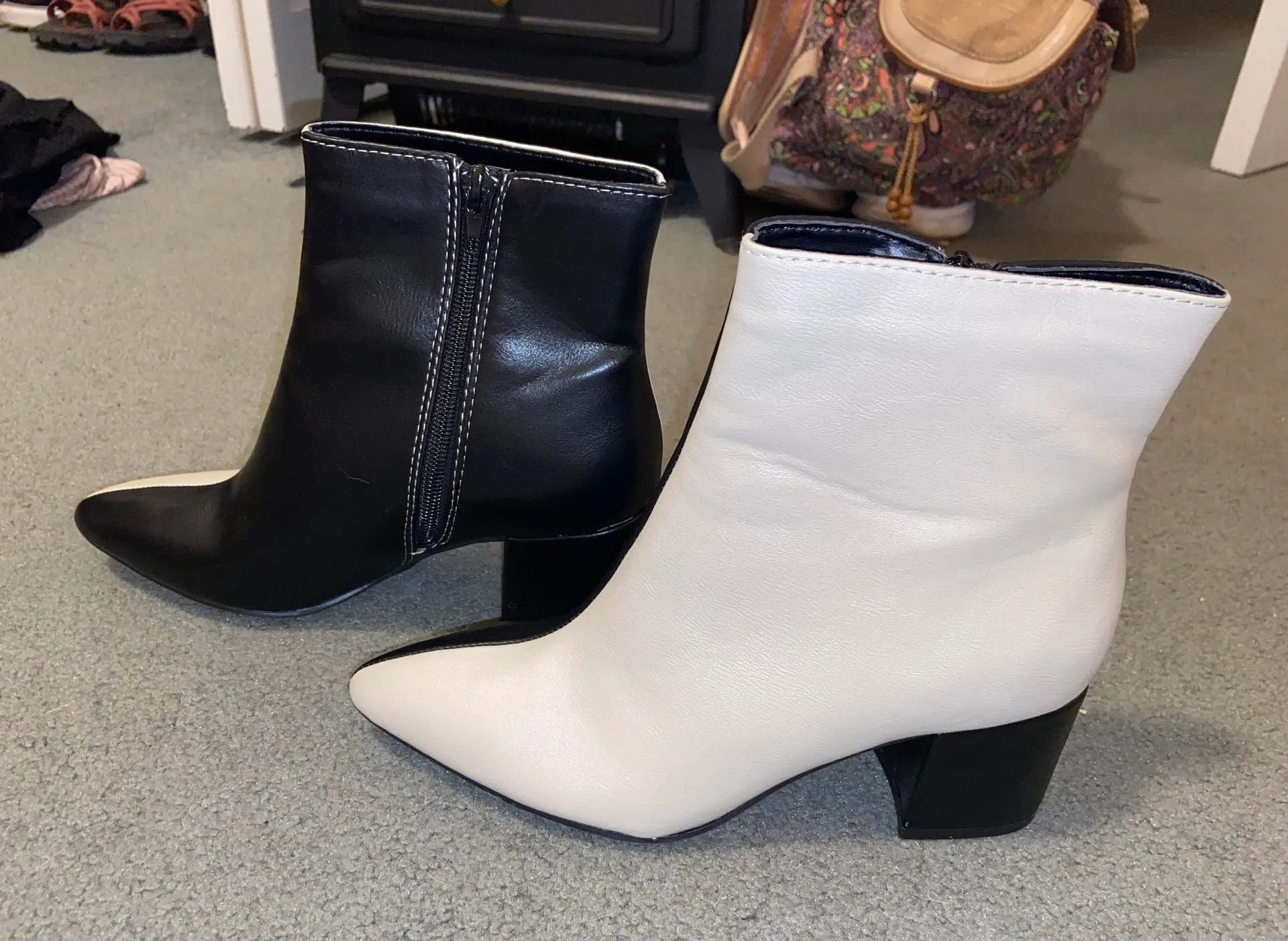 Bamboo Color Block Black And White Heel Boots - Image 12