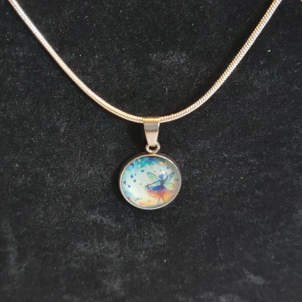 Hand crafted Fairy pendant necklace on 925 Sterling Silver chain Pink - Image 2